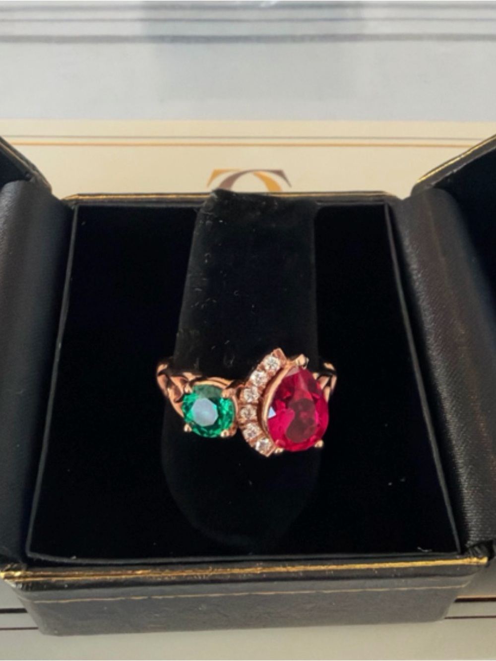 14K Gold Ruby & Emerald Ring with Real Diamonds